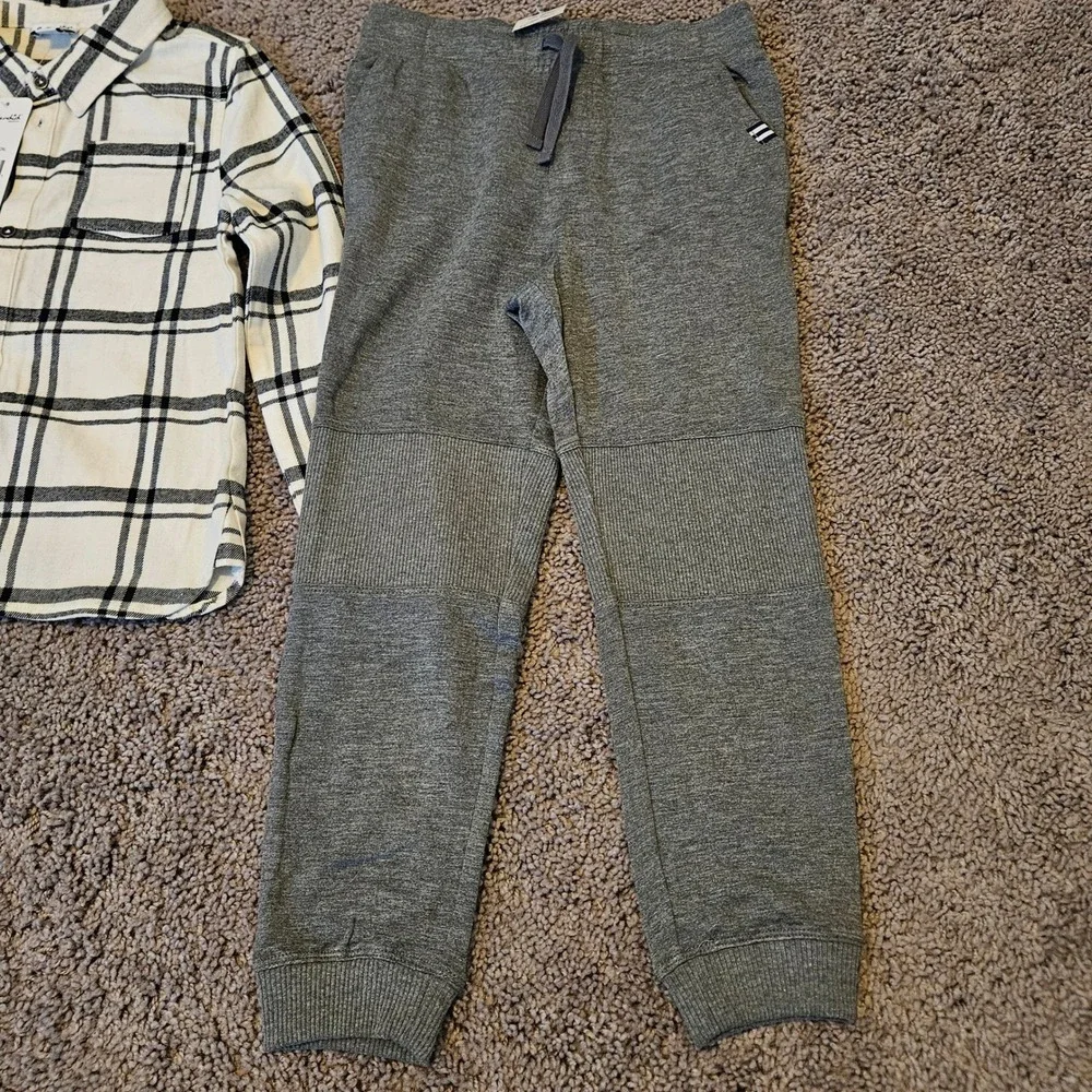 Splendid 2-Piece Flannel Jogger‎ Set Kids Size 6 Charcoal Cream NEW Plaid Shirt